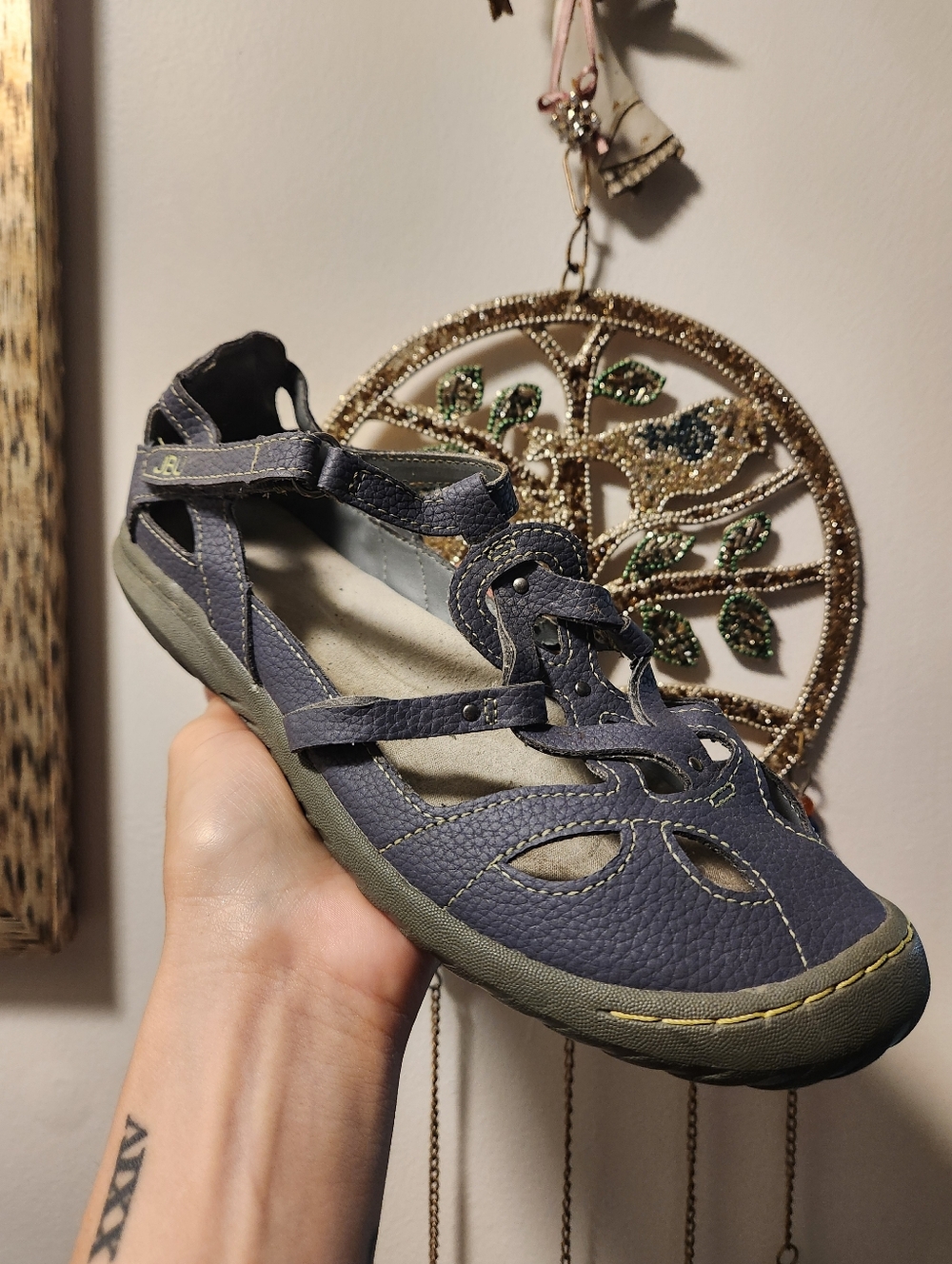 JBU Women's Navy Blue Casual Leather Sandal